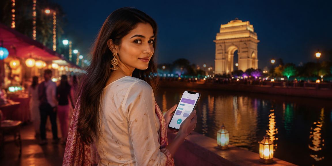 Cricket betting fan using mobile at India Gate, Delhi